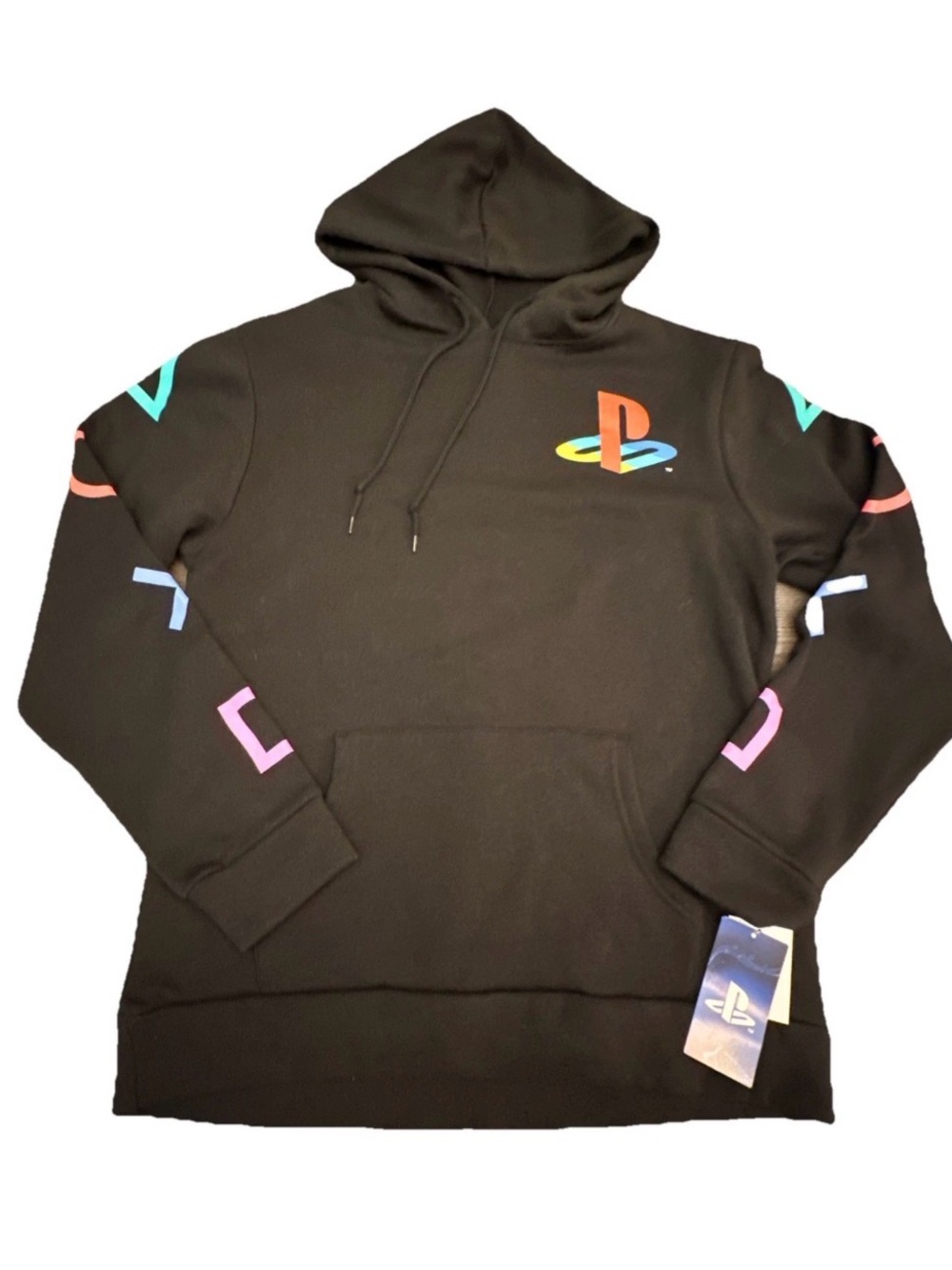PlayStation Logo Men's Black PullOver Hoodie Medium Gamer Hooded Sweatshirt New